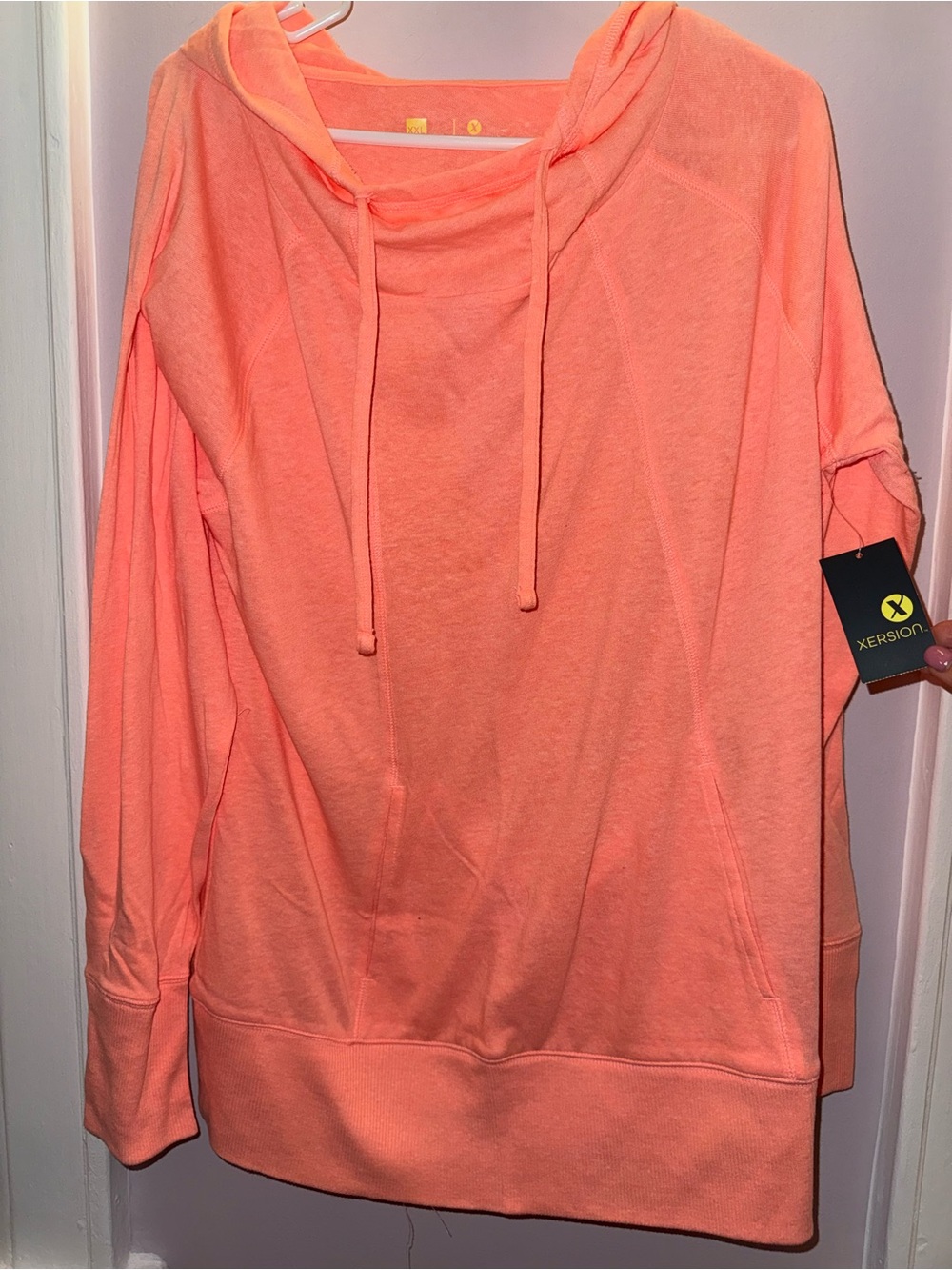 Xersion Coral-Peach Cowl Neck Hoodie Sweater